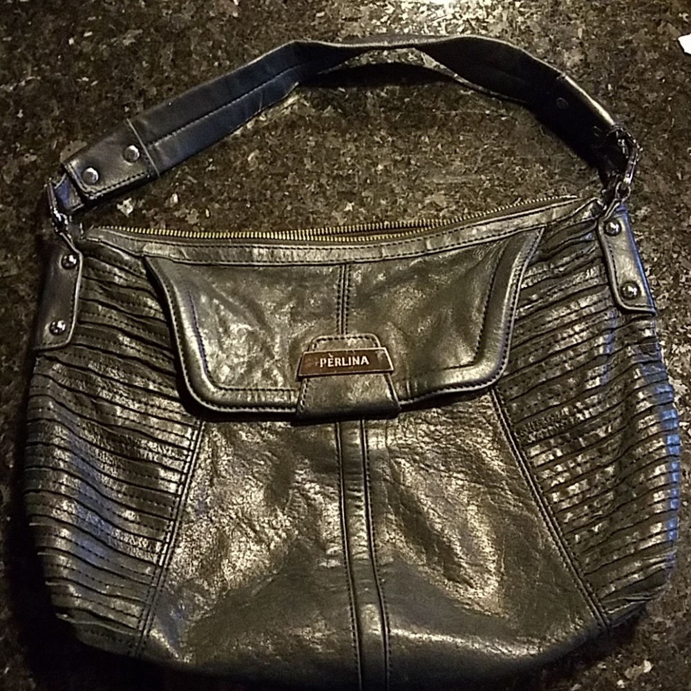 Perlina black leather handbag
